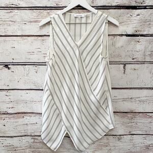 CALVIN KLEIN Black and White Striped Tank Top Blouse Sz S